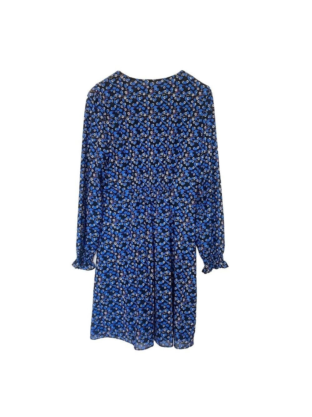 CAbi The Ten Dress Womens Large V-Neck Blue Floral Long Sleeve Lined #5772 - Picture 3 of 10
